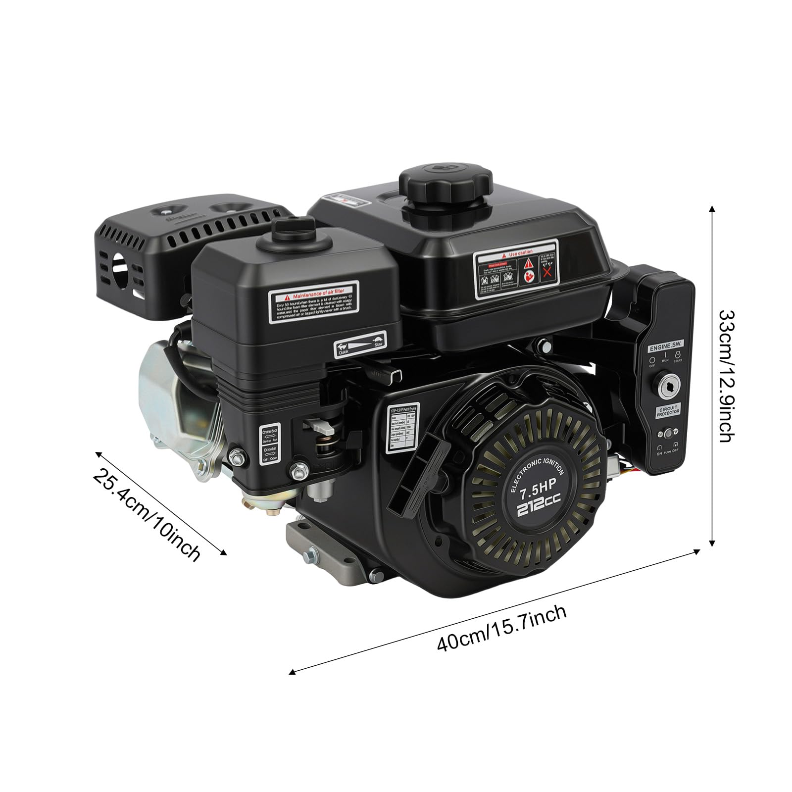 7.5 CV Motor de gasolina, Motor Térmico 4 Tiempos Karting 210 cc