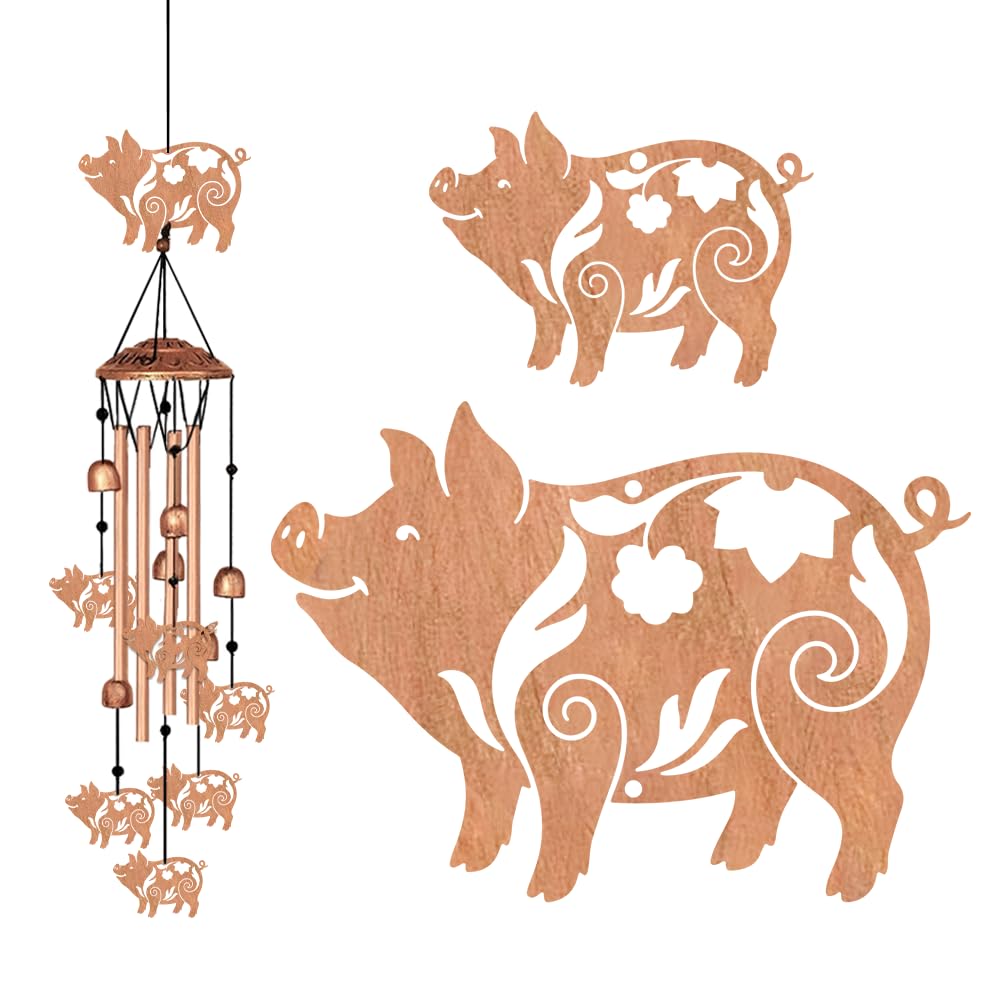 BEUNITONE Metal Wind Chimes for Outside, Pig Style Hanging Waterproof Aluminum Windchimes with Hook for Outdoor Garden Patio Porch Decor, 33“ Memorial Wind Chimes Friendship Gifts for Women