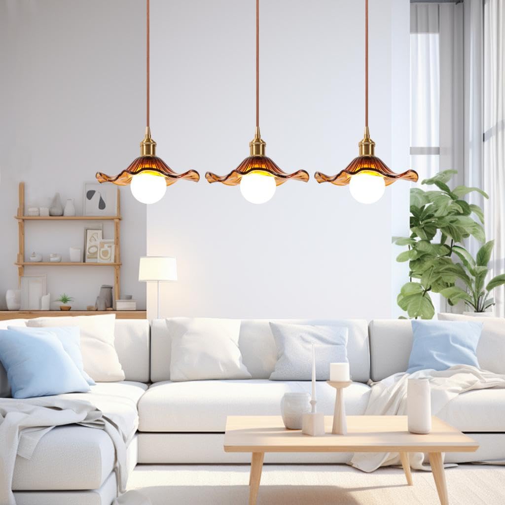 Hanglamp van glas, voor binnen, modern, barnsteen, bloemen, hanglampen