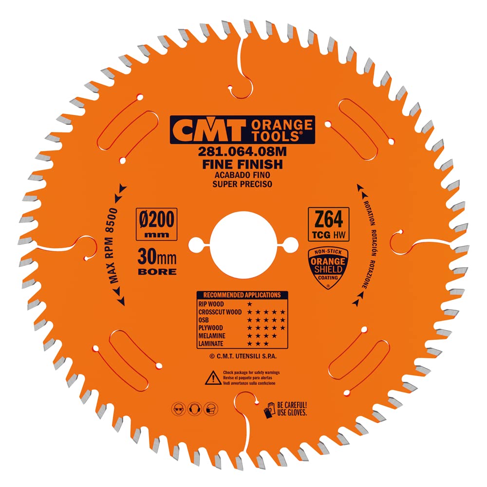 CMT Orange Tools 281.064.08M - Sierra Circular Laminado y Aglomerado HW 200x3.2/2.2x30 Z64 TCG 10pos