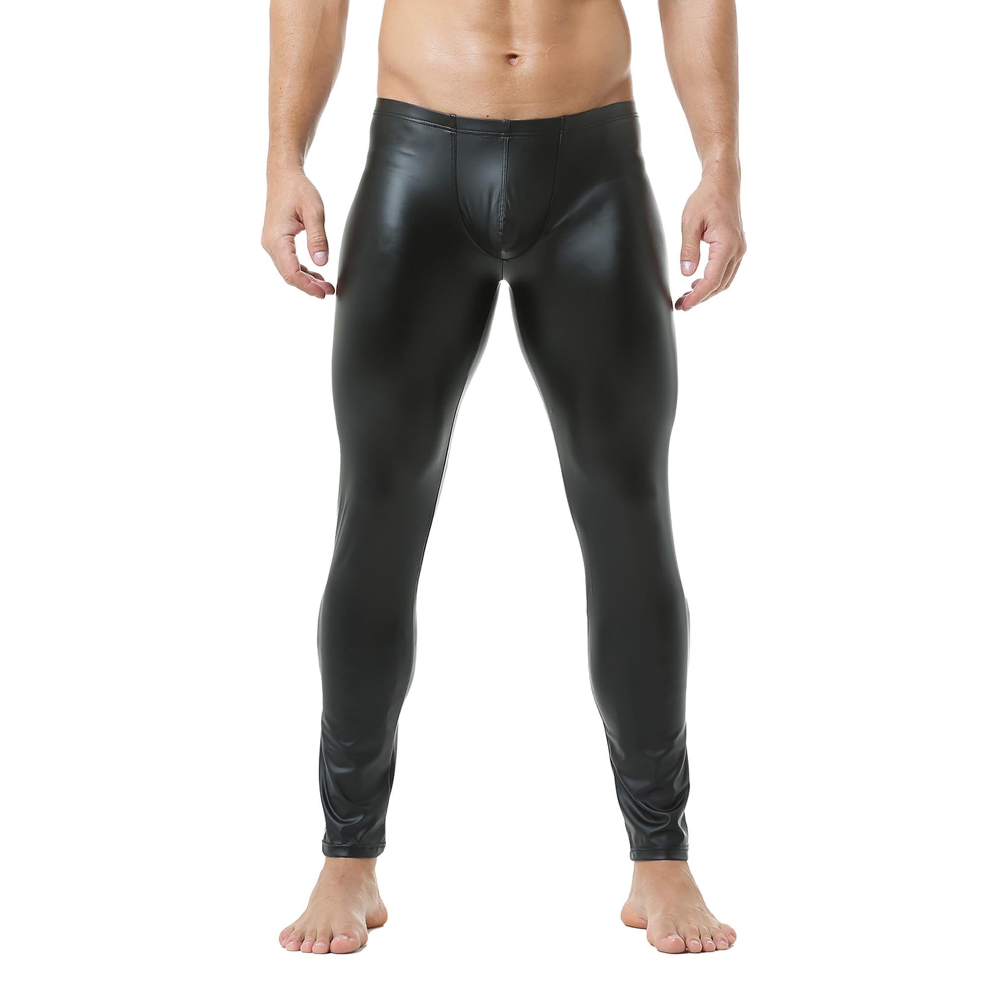 QiaTi Hommes Pantalon Serré en Cuir synthétique Hommes Leggings Long Pantalon PU Skinny Slim Pantalon Club Dance