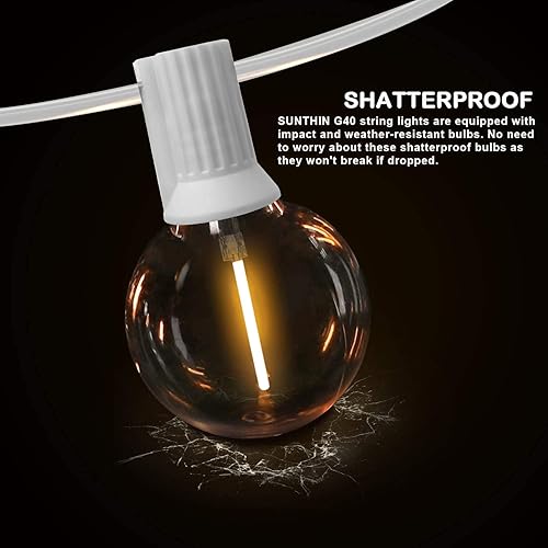 Miniatura 20 de SUNTHIN Guirnalda de luces blancas para exteriores, luces blancas de patio de 48 pies con 25 bombillas LED G40 inastillables (1 repuesto), luces