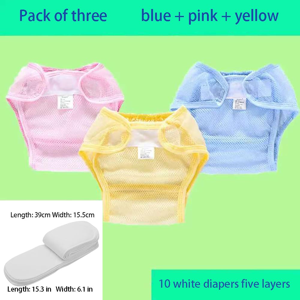 3 pcs Baby Panties+10pcs Reusable Baby Toddler Diaper Nappy Liners Insert,Cotton Microfiber.Double Water Absorb.