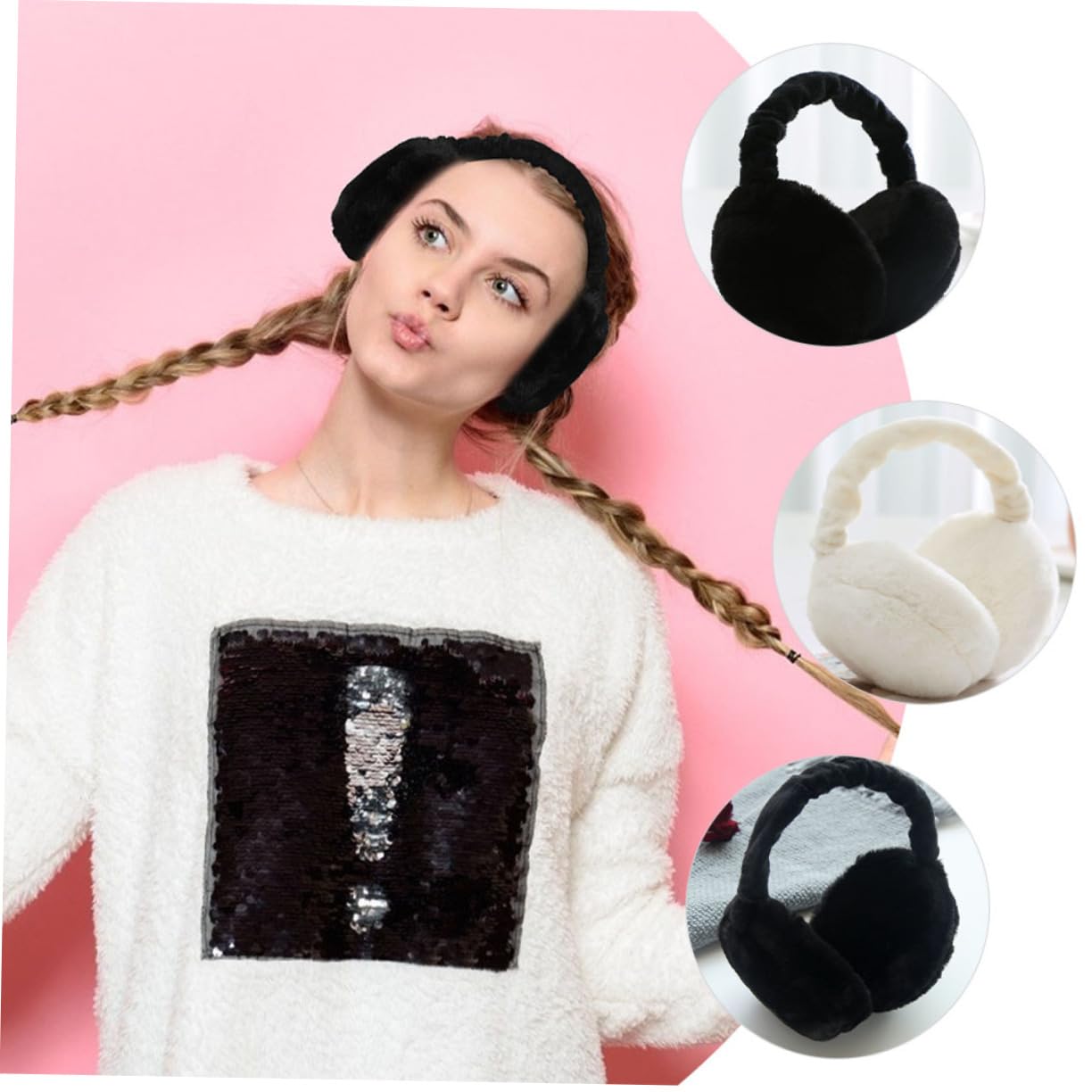 CALLARON Orejeras Plegables Mufas Pelo Manguitos Felpa Orejeras Para Mujer Gorro Térmico Calentador De Cabeza Orejeras De Sonido Oreja Para Polaina Falso Lana Abs