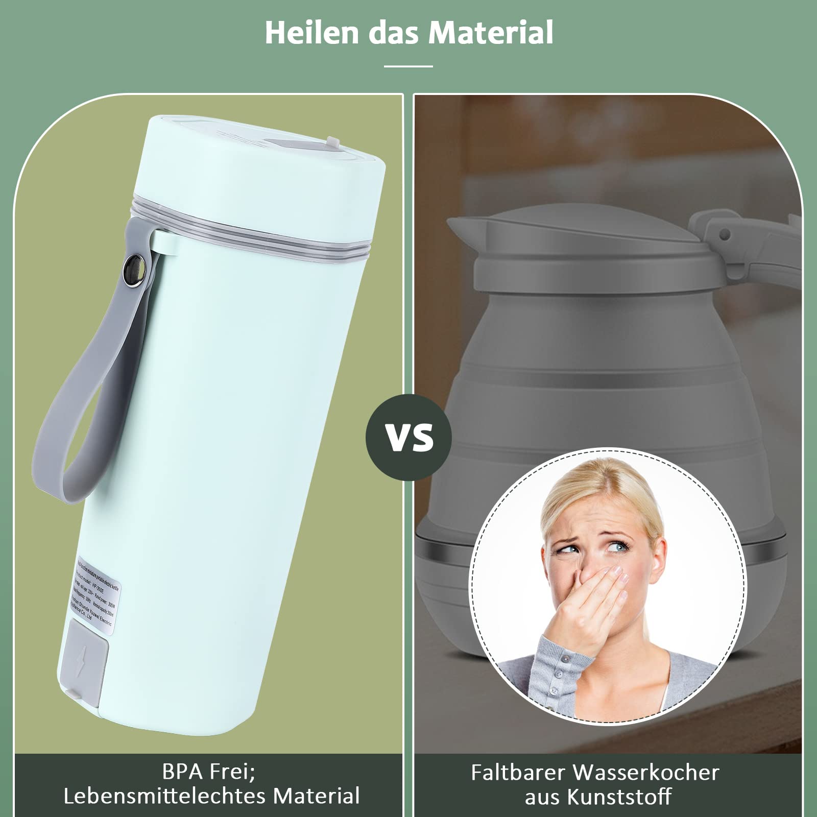 Garvee Hervidor eléctrico portátil para café y té - Acero inoxidable 304 - Calentamiento rápido y seguro - Ideal para viajes y oficina - Diseño compacto - Capacidad 400ml - Apagado automático - Green