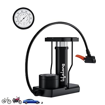 Lifelong High-Pressure Foot Pump with Dual Head & Gauge | Heavy Compressor Cylinder for Bicycle, Motorbike, Car, Football | Mini Foot-Activated Tyre Inflator (LLBAPM01, Black) - image, photos