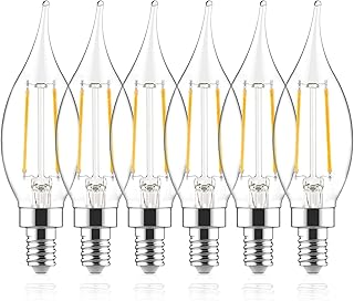 Sigalux E12 LED Bulb Candelabra Base 60 watt LED Chandelier Light Bulbs Dimmable, Flame Tip Candelabra LED Bulbs, 4.5W, 500LM 5000K Daylight, CA10 Candle Light Bulbs, 6 Packs