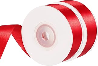 2 Rollos Navidad Cinta de Raso Roja, 2cm x 22m Cinta de Satén Cinta Regalo Cintas Decorativas Cinta Tela para Decoración Bodas Embalaje Regalo (44m en Total)