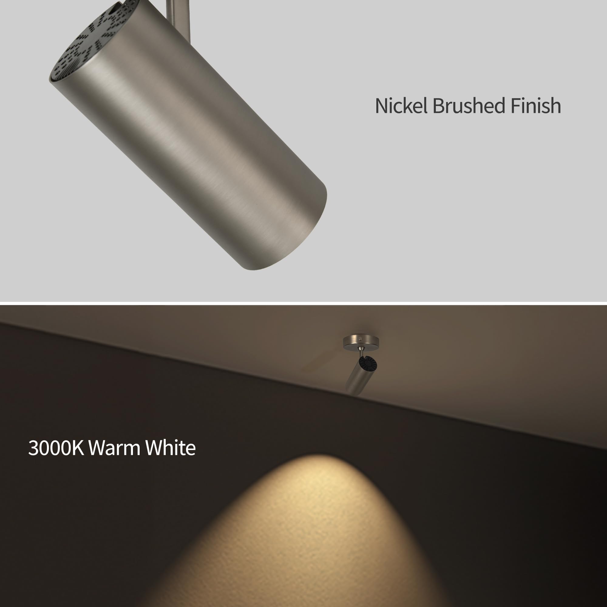 lovuphoria Dimmable Ceiling Spotlight Indoor - 9W Warm White CRI97+ Flicker-Free Adjustable Light, Surface Mount Accent Lighting for Living Room, Bedroom, Artwork - Brushed Nickel Finish