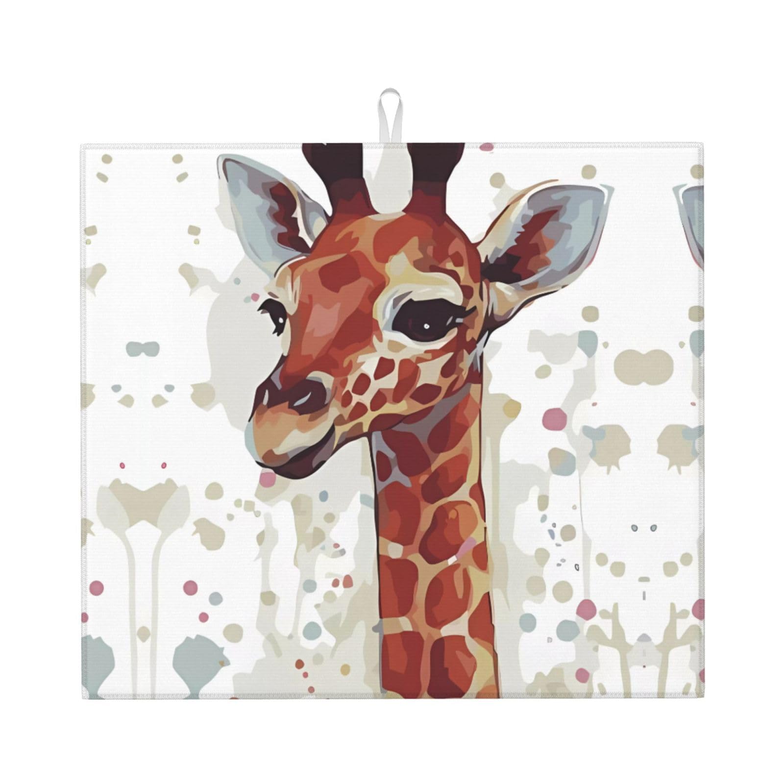 WHJSSF Stylish Animal Watercolor Giraffe Prints Kitchen Drying Mat – Absorbent Dish Throw for Countertops, Quick-Dry Non-Slip Layer with Stylish Prints, Ideal Housewarming Gift