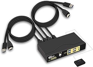 CKLau 4K@60Hz 2 Port KVM Switch HDMI Monitor Switch with Audio, All Input Cables and 2 pcs USB 3.0 Hub, Computer Switch for 2 Computers Sharing Keyboard Mouse Monitor Support HDMI 2.0, EDID