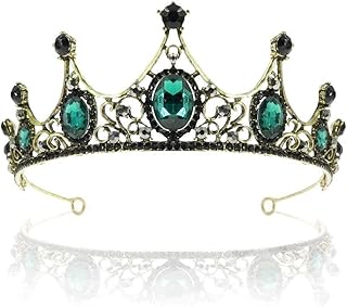 Green Vintage Crown and Tiara for Women, Princess Crown Queen Tiara Crystal Rhinestone Hair Accessories for Girls Bridal Bride, Wedding Prom Birthday Prom Costume Festival Party (Green Crown)
