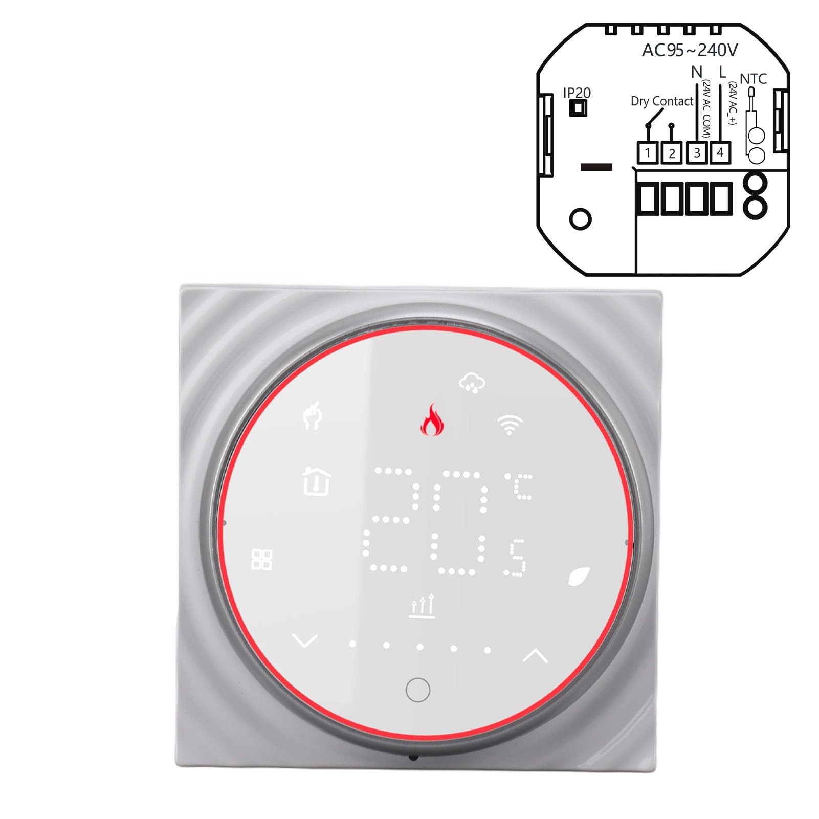 Termostato WiFi Inteligente Control de Voz de Alta Precisión Programable para Calefacción del Hogar CA 95V a 240V (Blanco)