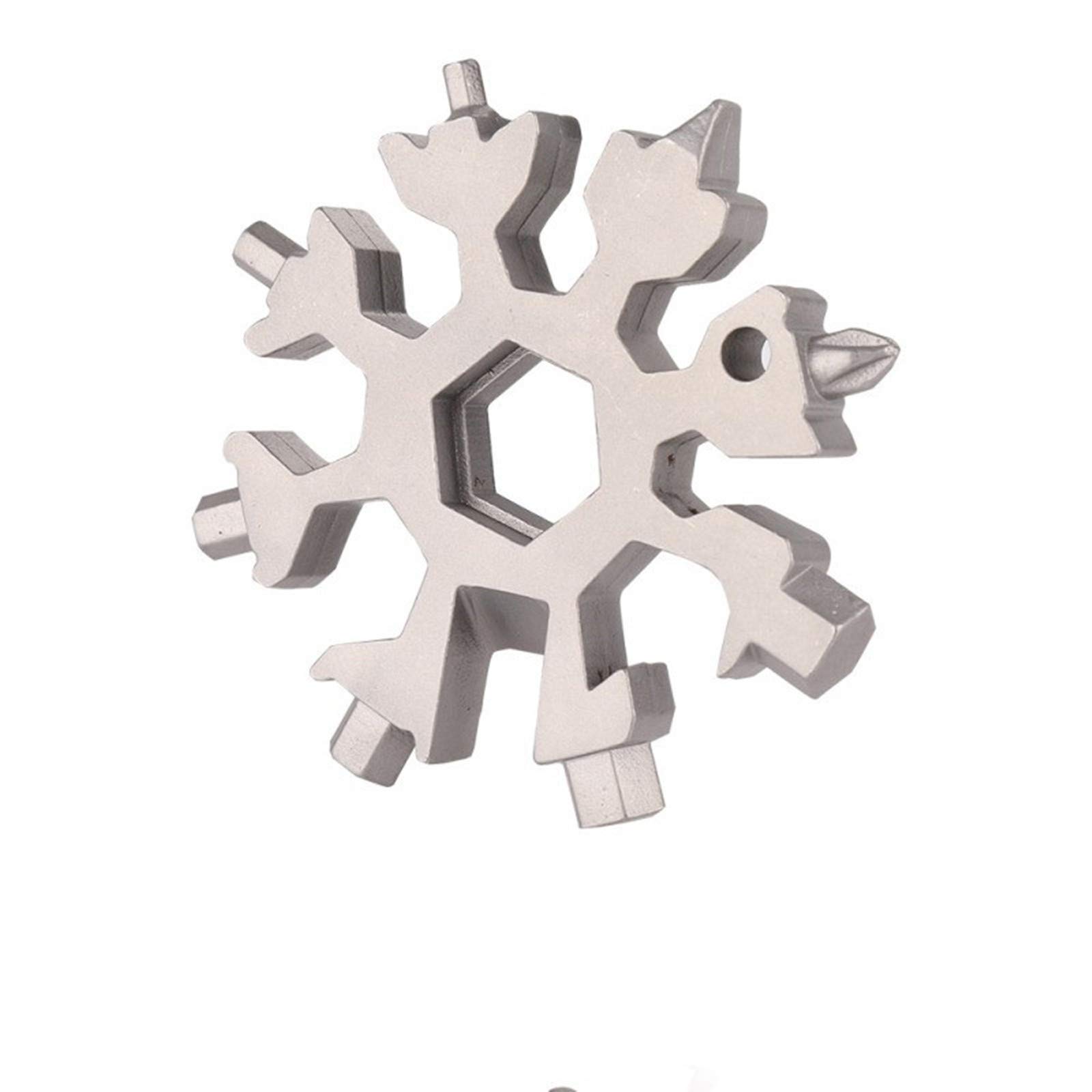 Rose Kuli 18-in-1 Snowflake Multi Tool, Stainless Steel Snowflake Bottle Opener/Flat Phillips Screwdriver Kit/Wrench, Durable and Portable to Take, Great Christmas gift (silver).