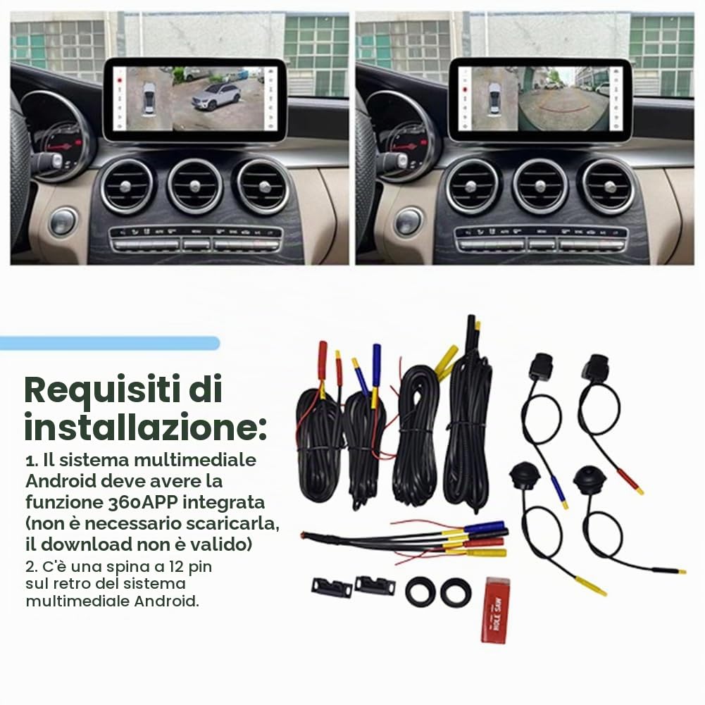 Telecamera per auto a 360 gradi, visione panoramica, 1080P AHD, Dash Camera per auto, per anteriore, posteriore, sinistra, dashcam auto per autoradio Android