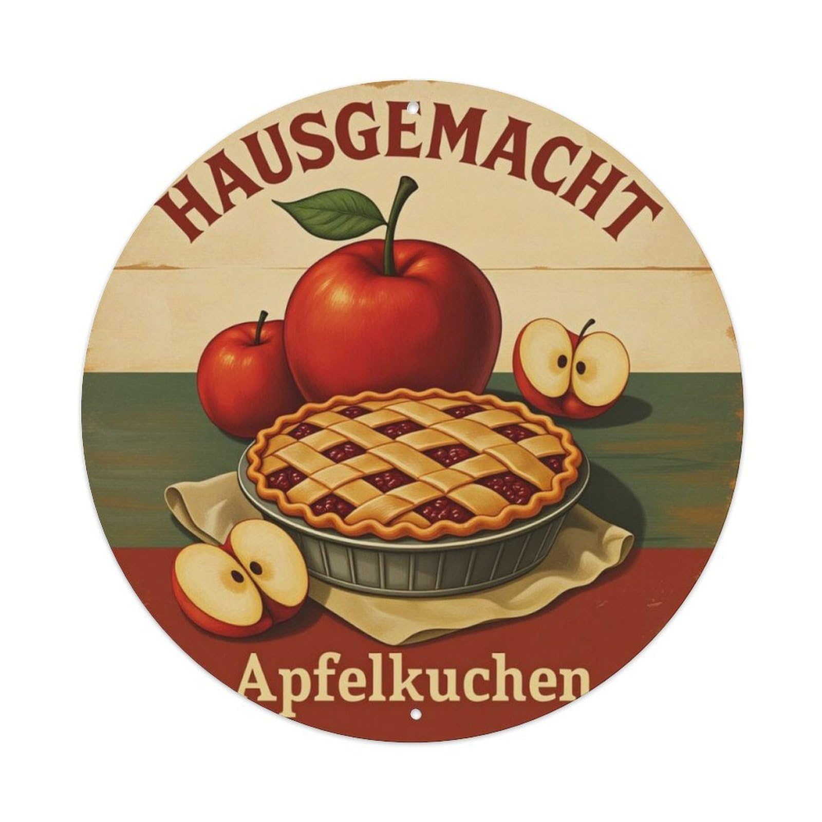 Vintage Homemade Apple Pie German Round Decor Sign Vintage Aluminium Metal Sign, Retro Wall Decor for Home, Bar, Garage & Farmhouse 20x20cm