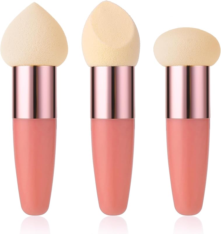 Makeup Sponge 3 PCS Cosmetic Brush Foundation Make Up Concealer Blending Cosmetic Mini Angled Brush Applicator Handle Artist Applying Make-Up Eyebrow Face Powder Make Up Puff(rose red)