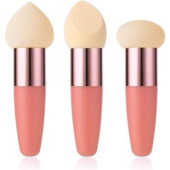 Sibba Make Up Sponge Pack of 3 Foundation Makeup Brush Cosmetic Applicator Sponge with Handle Blending for Peeling Masks Liquid Cream Powder Eye Sticks Puff Powder Puff Skin