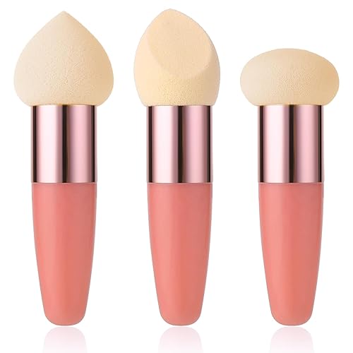 Miniatura 1 de Sibba Esponja de maquillaje, 3 piezas, base para licuadora de belleza, corrector, mezcla, cosméticos, mini aplicador de cepillo en ángulo, mango