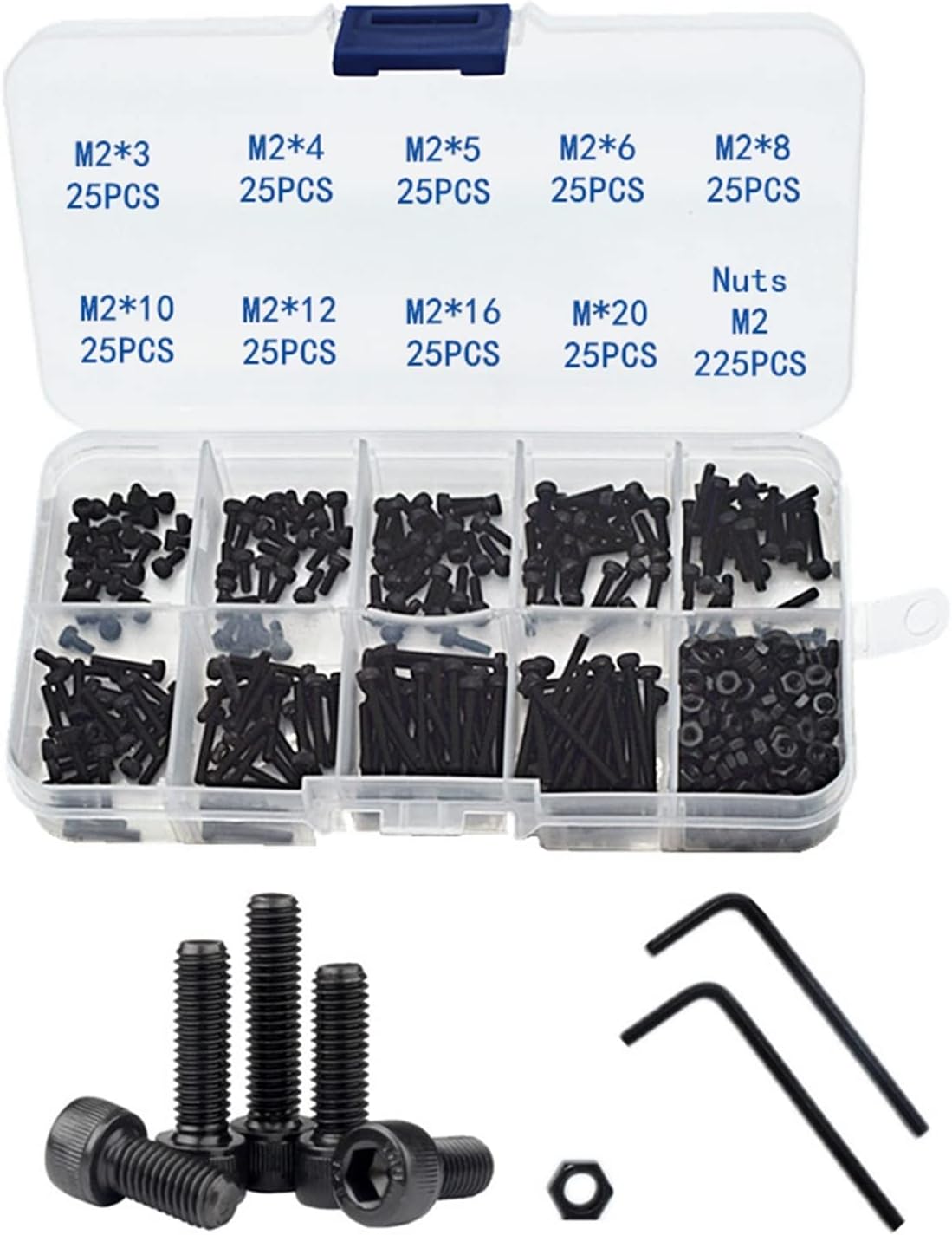 YANGQI yaoqijie Hexagon Socket Head Cap Screw Nut 12.9 Grade Carbon Steel M2 M2.5 M3 M4 M5 M6 M8 Black Screw Set Bolt and Nut Assortment Kit Lasting (Color : Set M2)