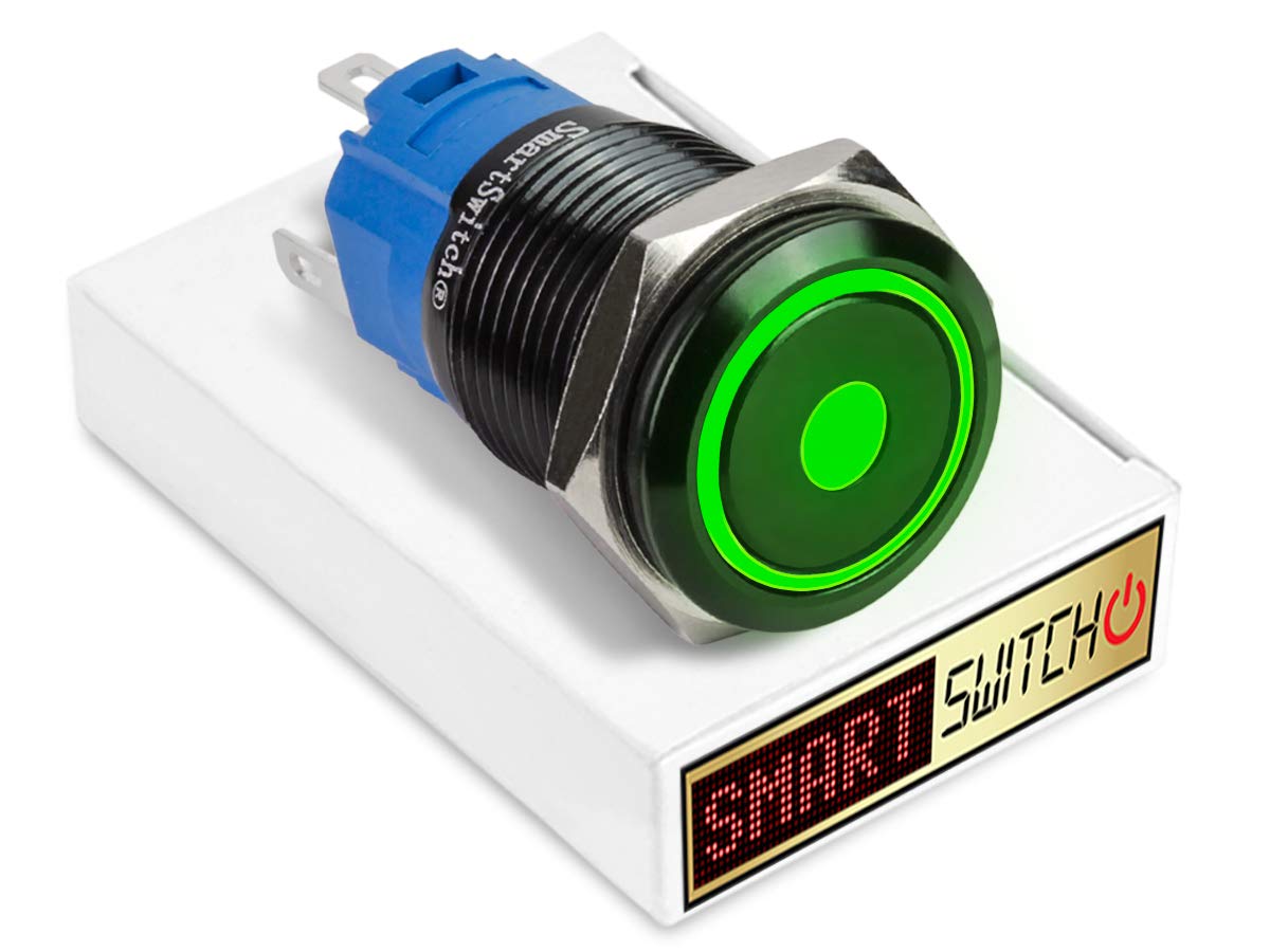 SmartSwitch 22mm Angel Eye DOT Black Metal Latching DPDT 2NO2NC Push Button Green LED Metal Switch AE22