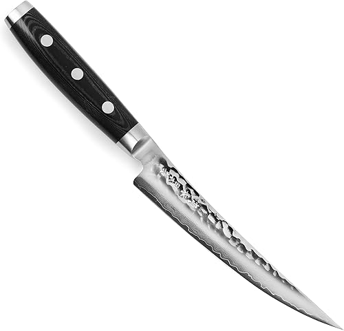 Enso Cuchillo de deshuesado curvo, fabricado en Japón, serie HD, VG10, acero inoxidable de Damasco martillado, 6 pulgadas