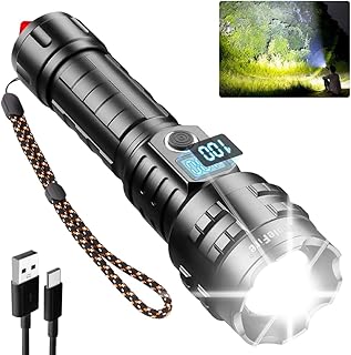 WholeFire Bright LED Flashlight High Lumens, 50000 lumens USB Rechargeable Flashlight, Xhp70.2 High Power Handheld Flashlight for Camping Gift, IP65 Waterproof, 5 Modes(with UV Penlight)
