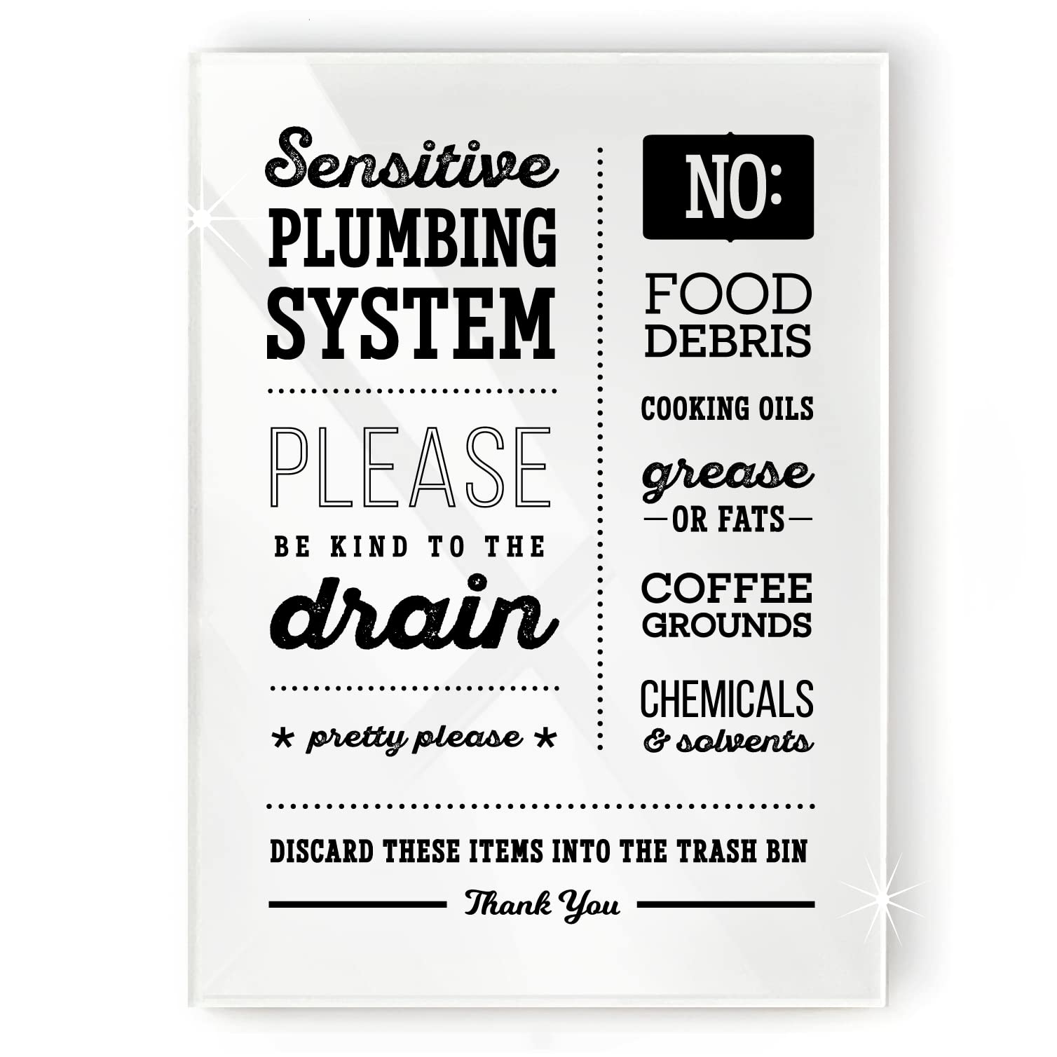 5x7 Inch Sensitive Plumbing Please Be Kind to the Drain Designer Kitchen Sign ~ Ready to Stick, Lean or Frame ~ Premium Finish, Durable
