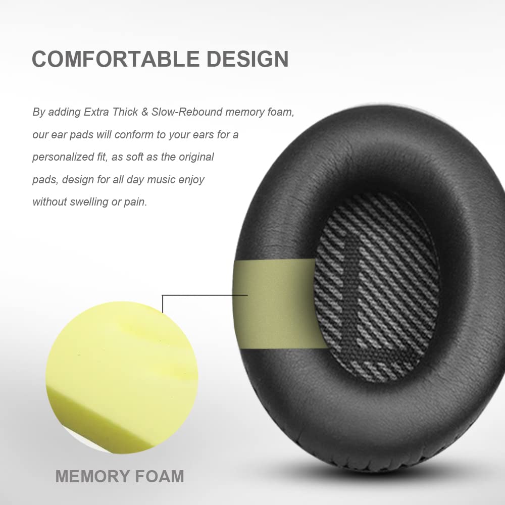 Earpad Cushions Replacement for Bose QuietComfort QC 2 15 25 35 Ear Cushions for QC2 QC15 QC25 QC35, Ae2 / Ae2i / Ae2W / Sound Link/Sound True (Black)