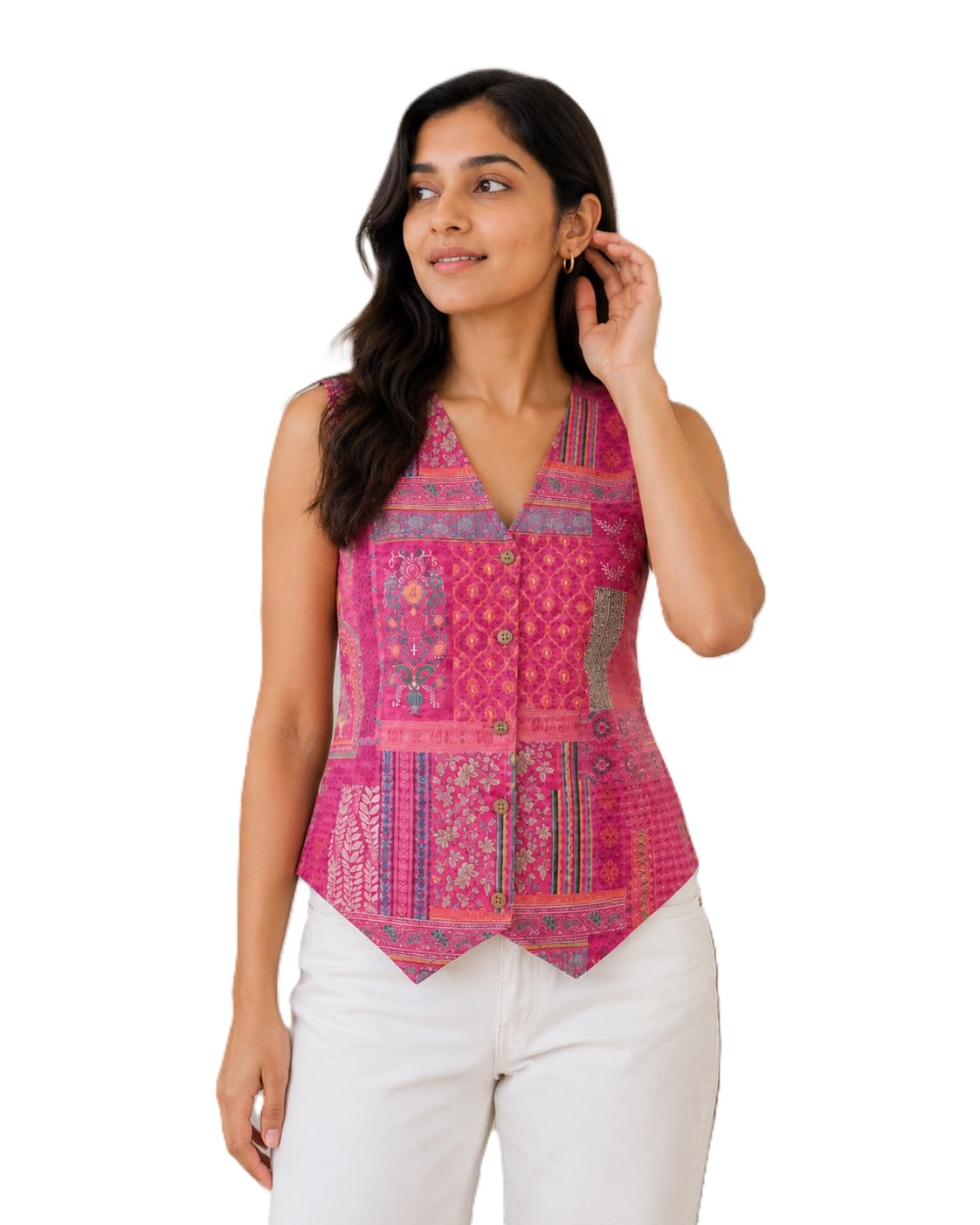 Women's Bloom Print V-Neck Waistcoat-picture-41