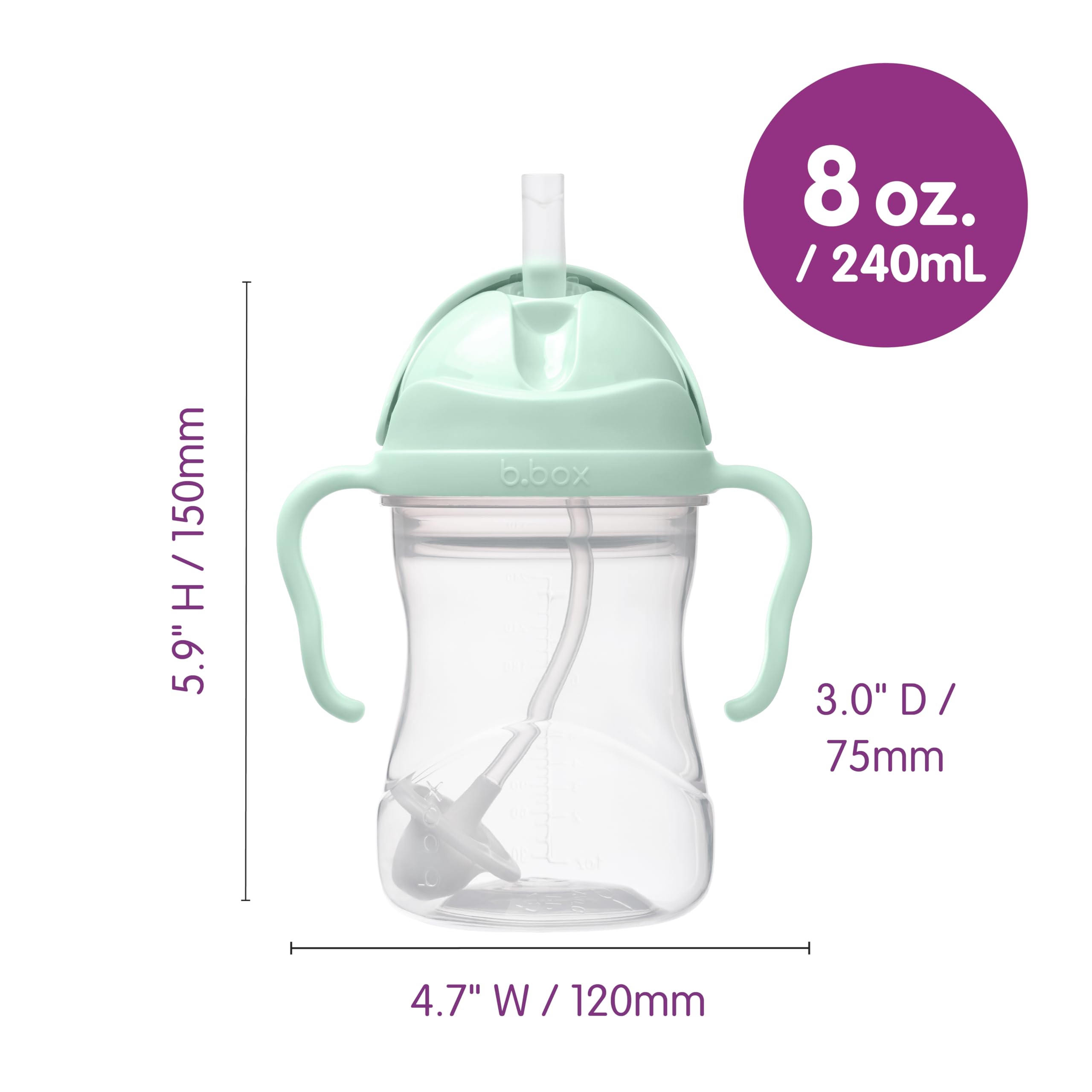 b.box Tasse à Paille Lestée | Pour Boire Quel que Soit l'Angle | Couvercle Rabattable, Gobelet avec Paille, Prise en Main Facile | Sans BPA, Passe au Lave-Vaisselle | Dès 6 Mois | 240 ml