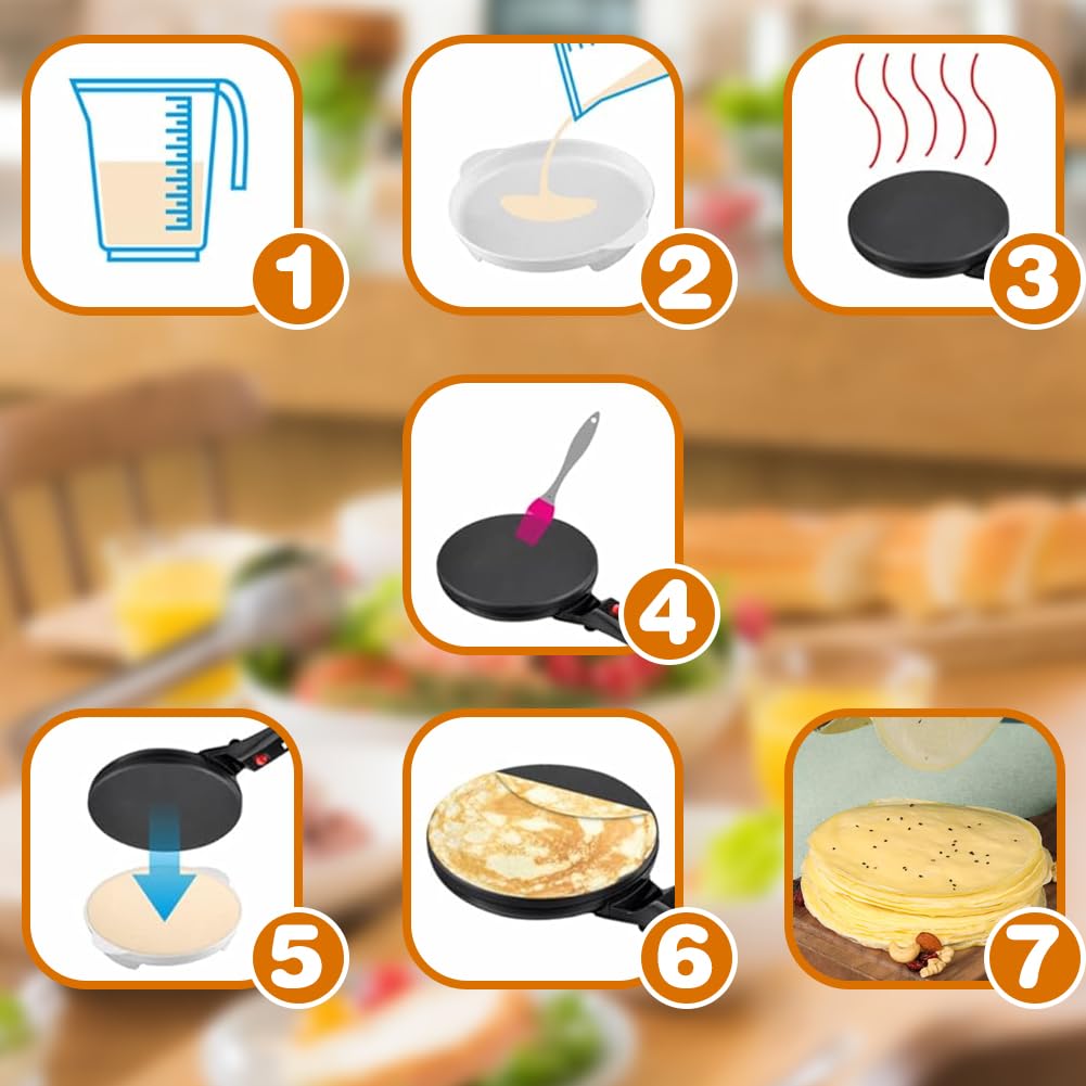 Crepiera Elettrica 600W Antiaderente RANJIMA Crepes Maker con Ciotola