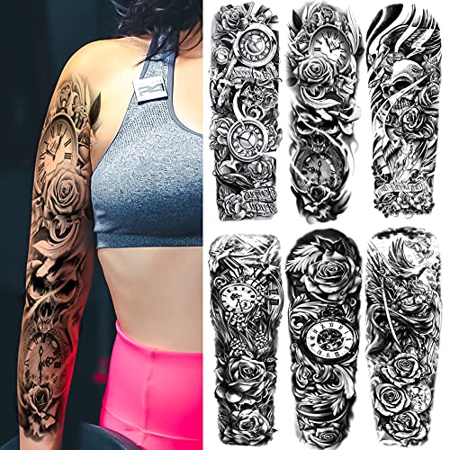 6 Sheets Large Flower Temporary Tattoo Sleeves for Women, Realist...