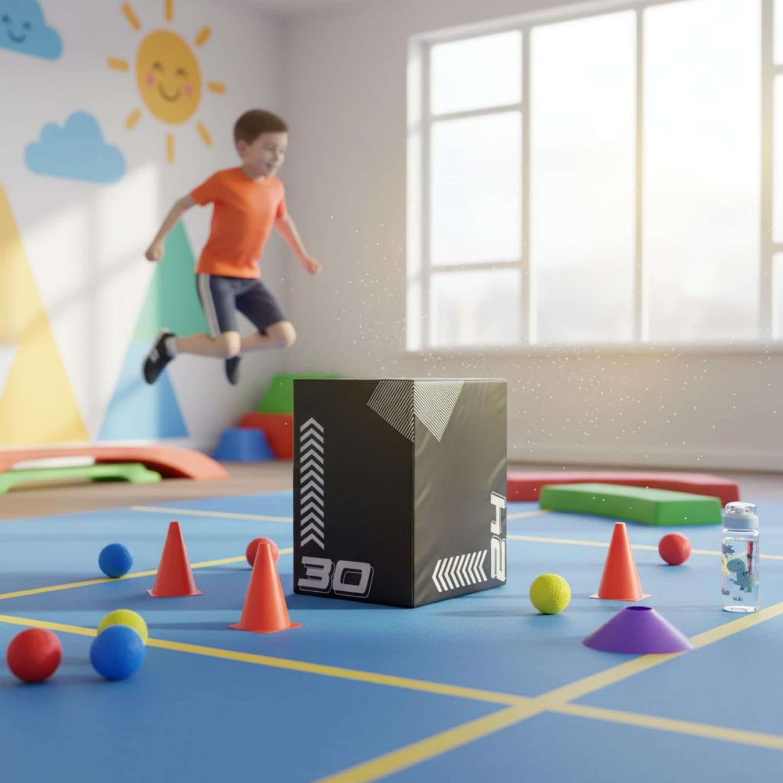 LOVIVER Children Plyometrica Cubo Salto Palestra Attrezzo Allenamento Stazione di Salto in Schiuma con Rivestimento Pvc per, Box Pliometrico Nero Con Frecce Bianche E Numeri 30/24, 76x61x51cm, 8kg
