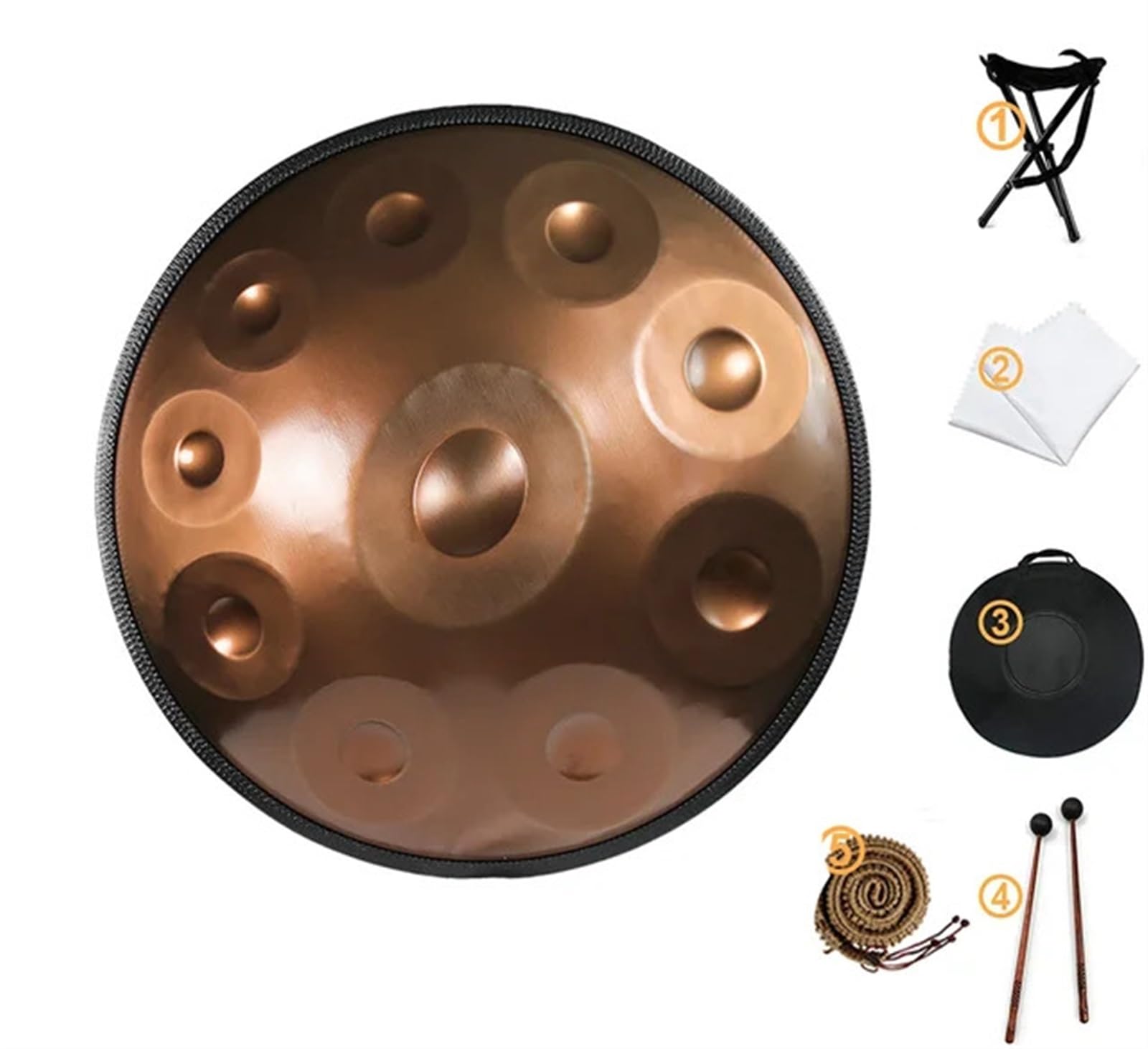 Bęben Handpan Bęben Handpan w tonacji d-moll Kurd 9 10 12 nut 440 Hz 22-calowy bęben ręczny ze stali z krawędzią z plecionego rattanu do profesjonalnych występów (22 cale, 10 nut)