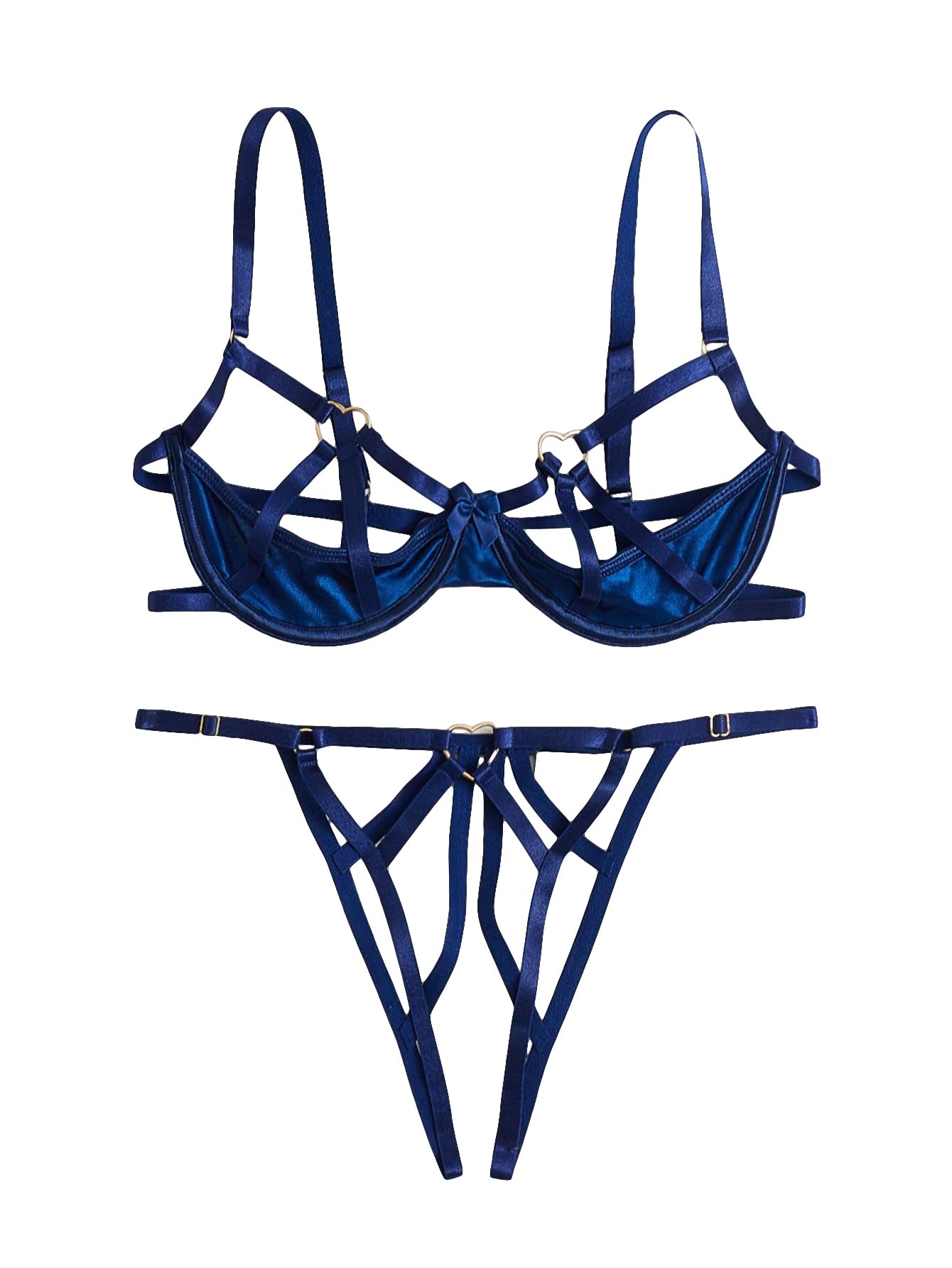 Verdusa - Conjunto de lencer铆a de 2 piezas para mujer con tirantes y tirantes recortados - CH - Azul Rolay.