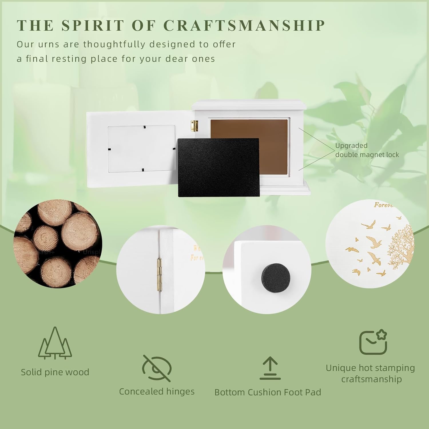 Cremation Urns for Human Ashes Adult Male or Female, Urn for Ashes for Women, Wooden Picture Frame Urns Box and Casket, Funeral Memorial Urns Box, Men Women Child, Holds 255 lbs (White)