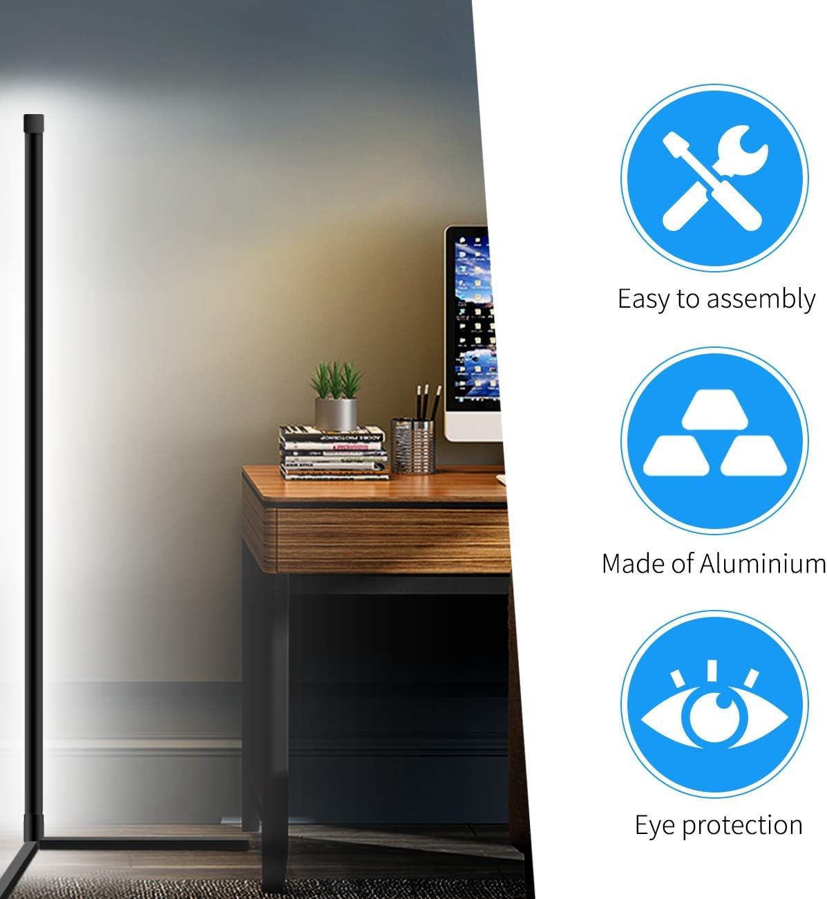 Tacopet Corner Floor Lamp RGB Color Changing Lamps Dimmable LED Floor Lamp, 61" Tall Standing Lamp with Remote & Smart App Control, Soft Atmosphere Lighting for Living Room Bedroom
