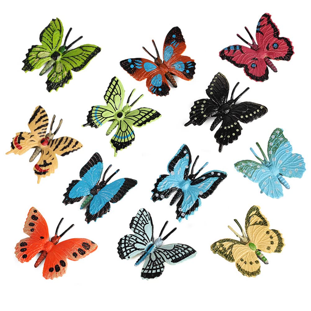 Dan&Dre Insect Toys, 12 Pieces Butterfly Animal Model Figure Plastic Lifelike Insect Figure Collection Cake Toppers Party Favors Educational Toys Gift