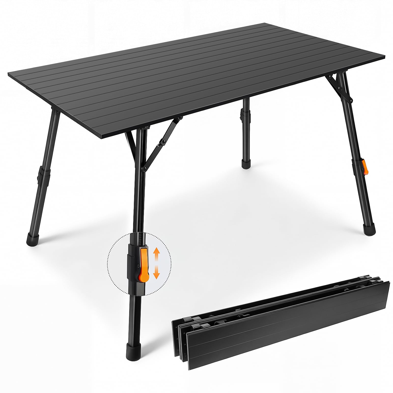 Tavolo Pieghevole da Campeggio Tavolino Pieghevole da esterno Nessun Montaggio Richiesto Tavolo Pieghevole in Lega di Alluminio con Gambe Regolabili in Altezza in Modo Continuo 95cm*52cm
