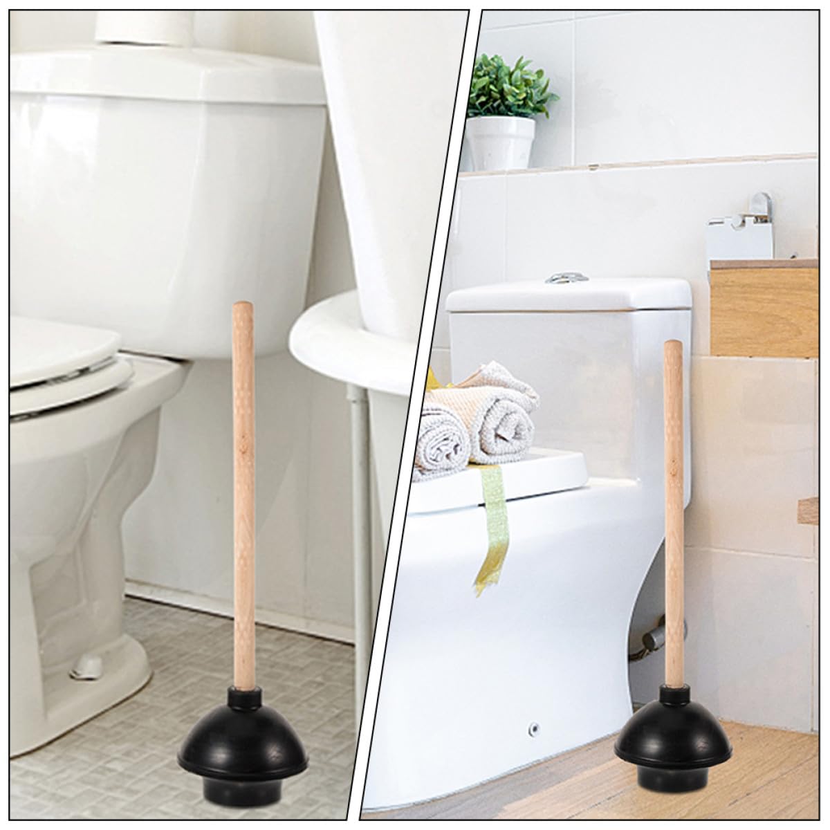 Desatascador de Inodoro Multiuso de Goma y Madera 2 Piezas Resistente para Limpieza en Baño y Lugares Públicos