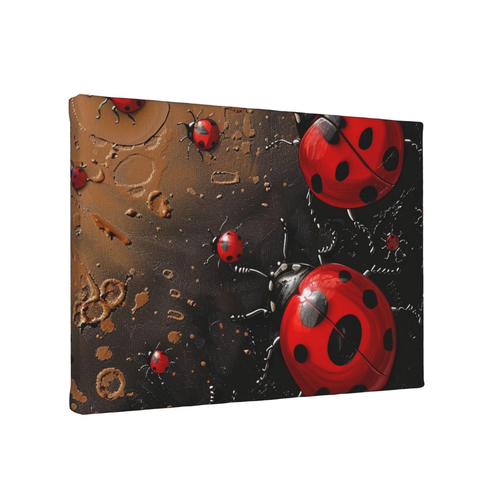 YKLJG Art Ladybug Tracks Printed Wall Art Canvas Painting 30x20 CM Wooden Framed Picture Painting Artwork Prints for Bedroom Kitchen Home Office Decor