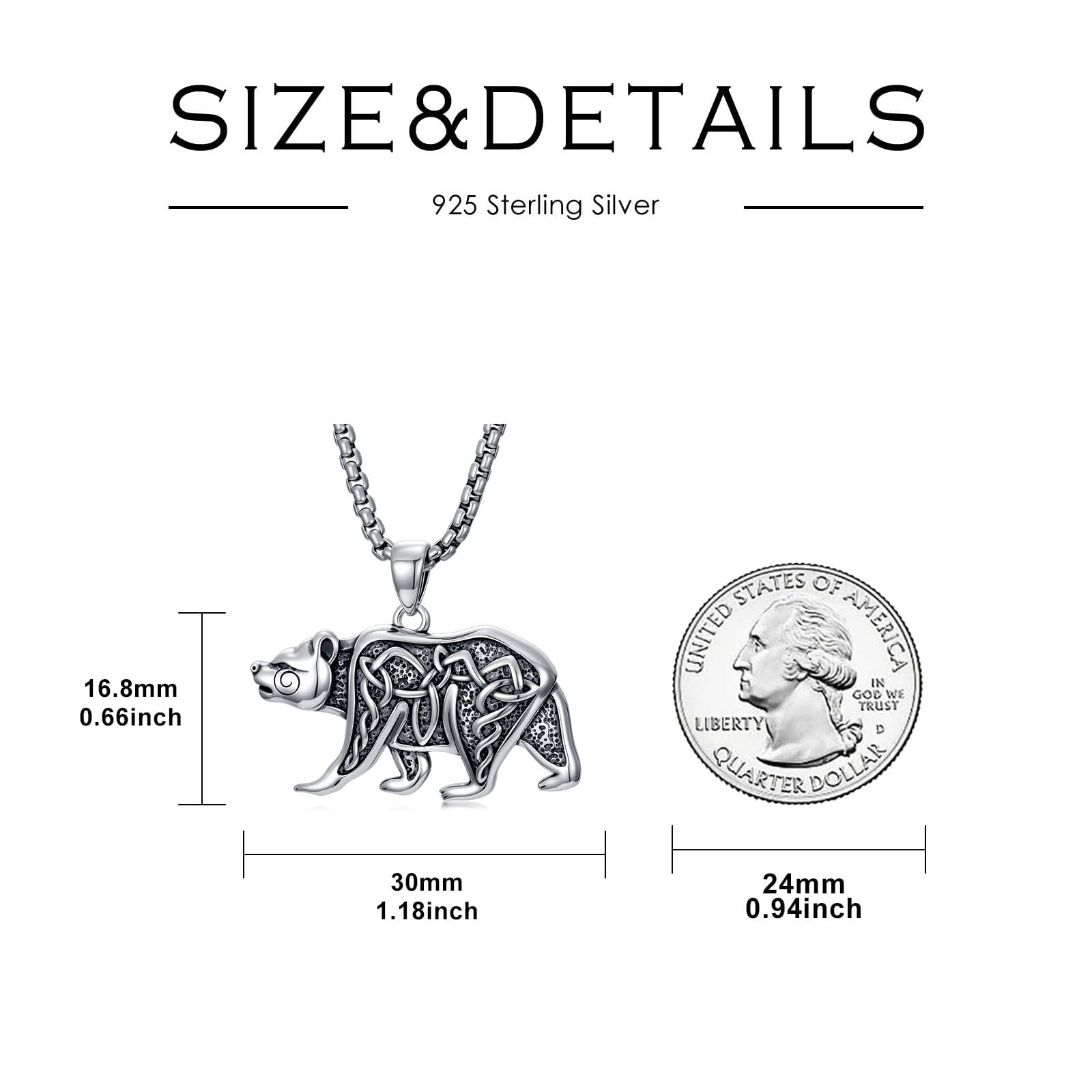 Wikinger Kette Herren 925 Sterling Silber Bäre Halskette Amulett Nordische Mythologie Wikinger Schmuck für Herren Damen