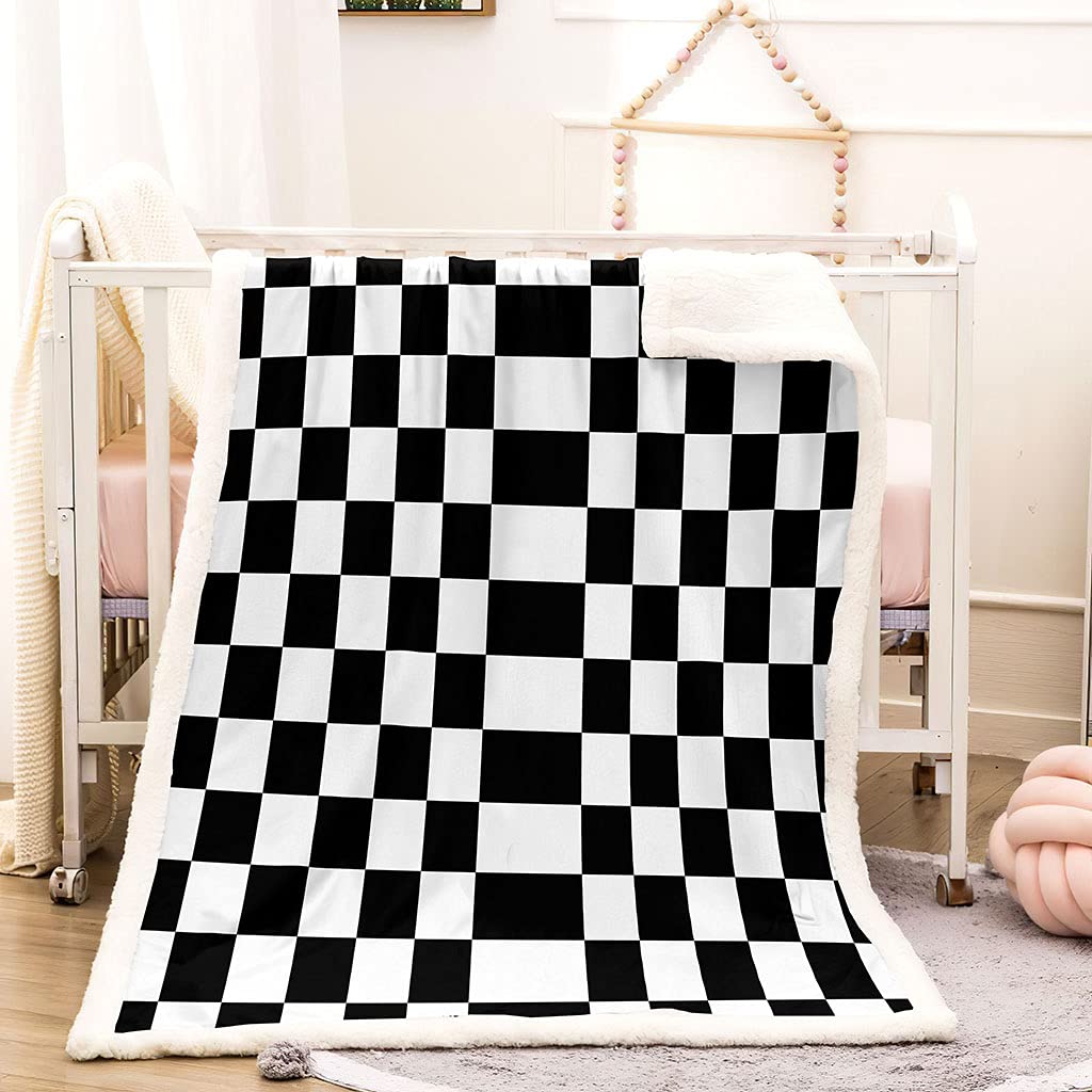 Manta De Franela De Microfibra 180X200Cm Manta De Felpa Suave Para Sofá Cama 3D Cuadrados Geométricos En Blanco Y Negro Impresión Patrón Manta Polar Invierno Gruesa Y Esponjosa Caliente Transpirabl