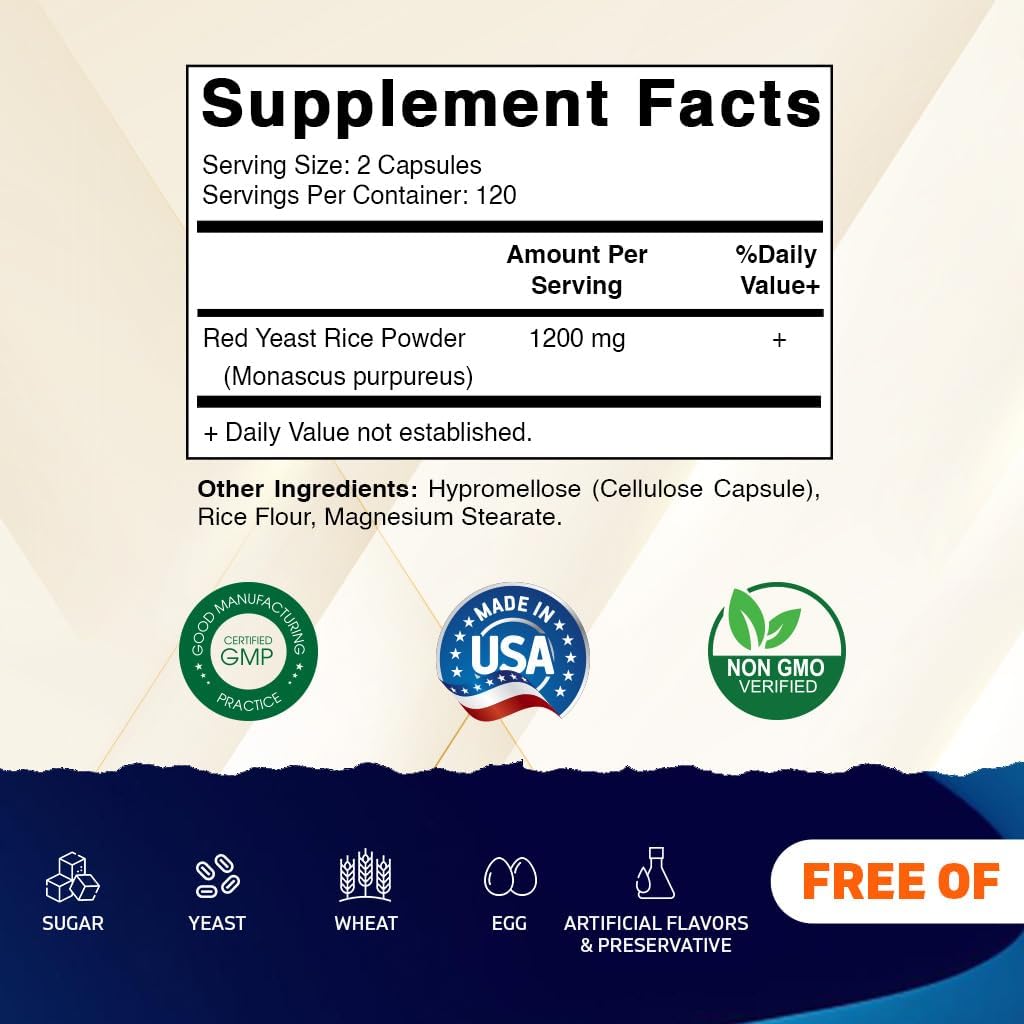 Vitamatic Red Yeast Rice 1200 mg Per Serving - 240 Veg Capsules - Made in The USA - Non-GMO & Gluten Free - Image 2