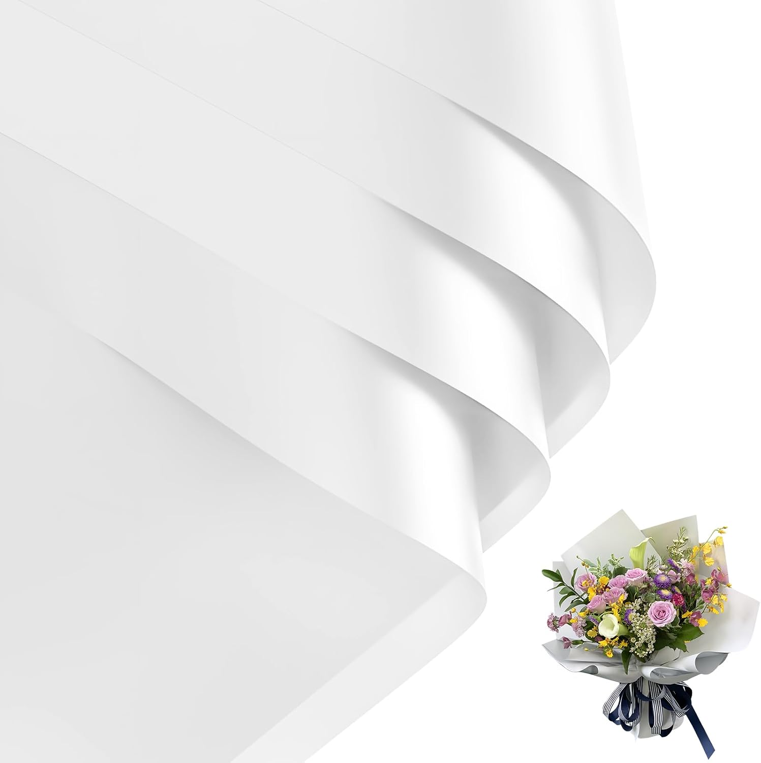 CCIJESW 20 Sheets Flower Bouquet Wrapping Paper, Waterproof Korean Floral Wrapping Paper for Flower Bouquet, Florist Supplies Packaging for Mother's Day DIY Gift -White