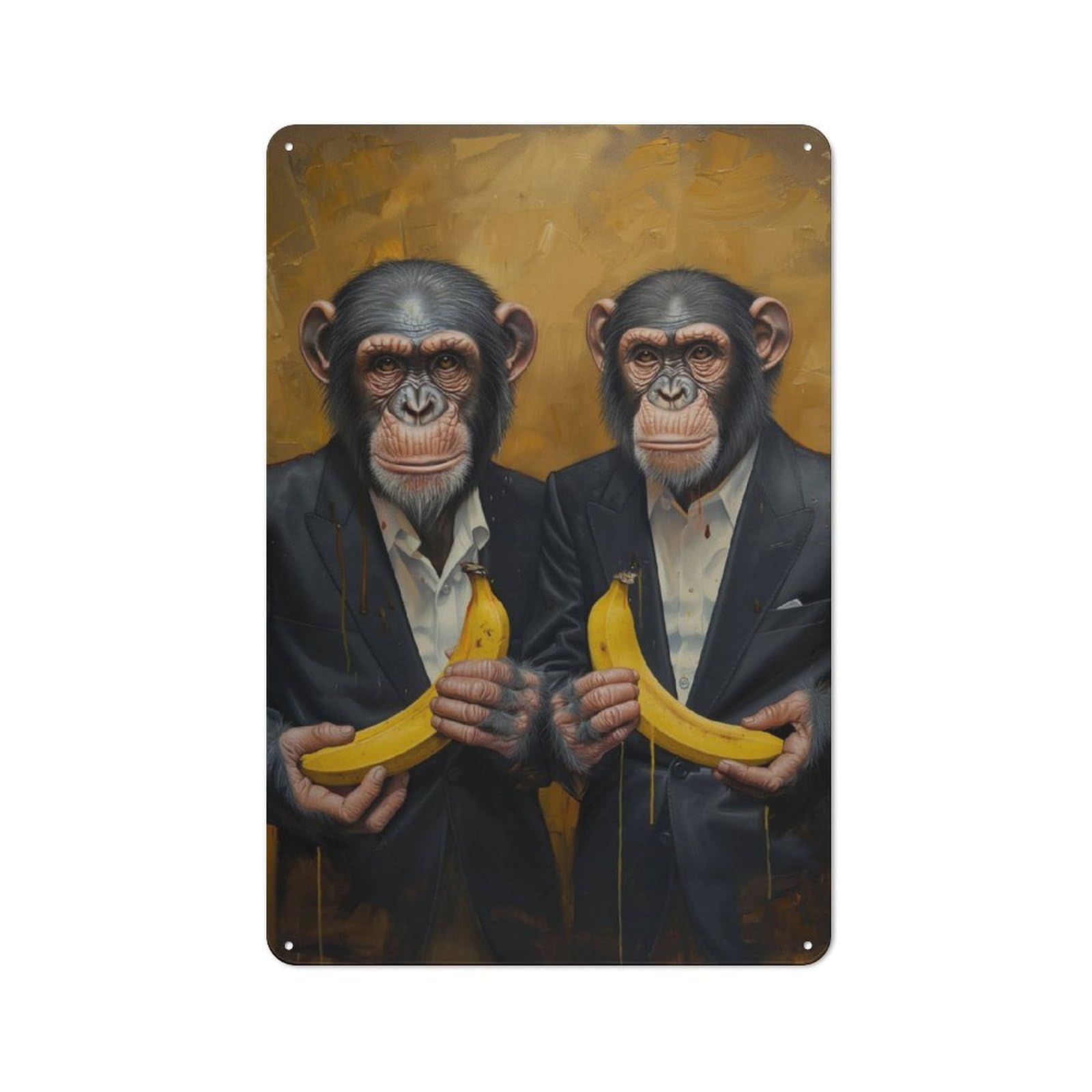 Junmoney Dressed Banana Monkeys Industrial Metal Wall Decor 30X20cm, Metal Wall Sign For Tool Room, Garage, Studio Or Home Bar