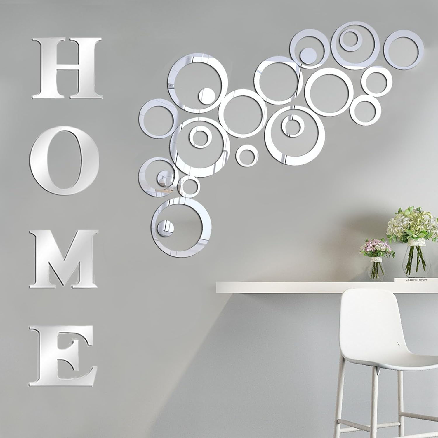 Arawat 3D Silver Home Mirror Wall Decor for Living Room and Bedroom Living Room Decor and Accessories Mirror Wall Decoration Stickers Decal Walls Decals Peel and Stick