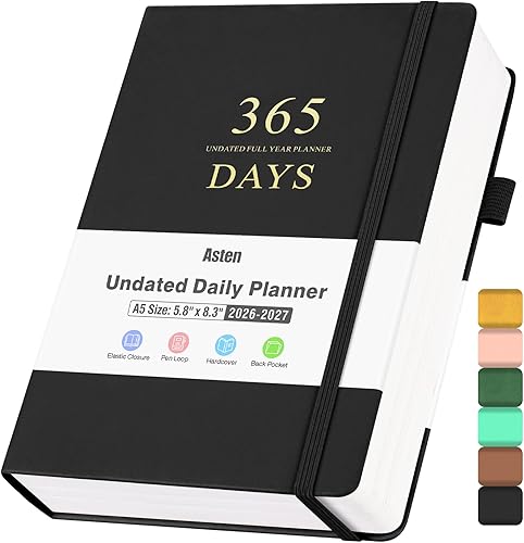 Agenda diaria sin fecha, planificadores 2025-2026, planificadores de 365 días, planificador de trabajo para hombres, agenda por hora para establecer