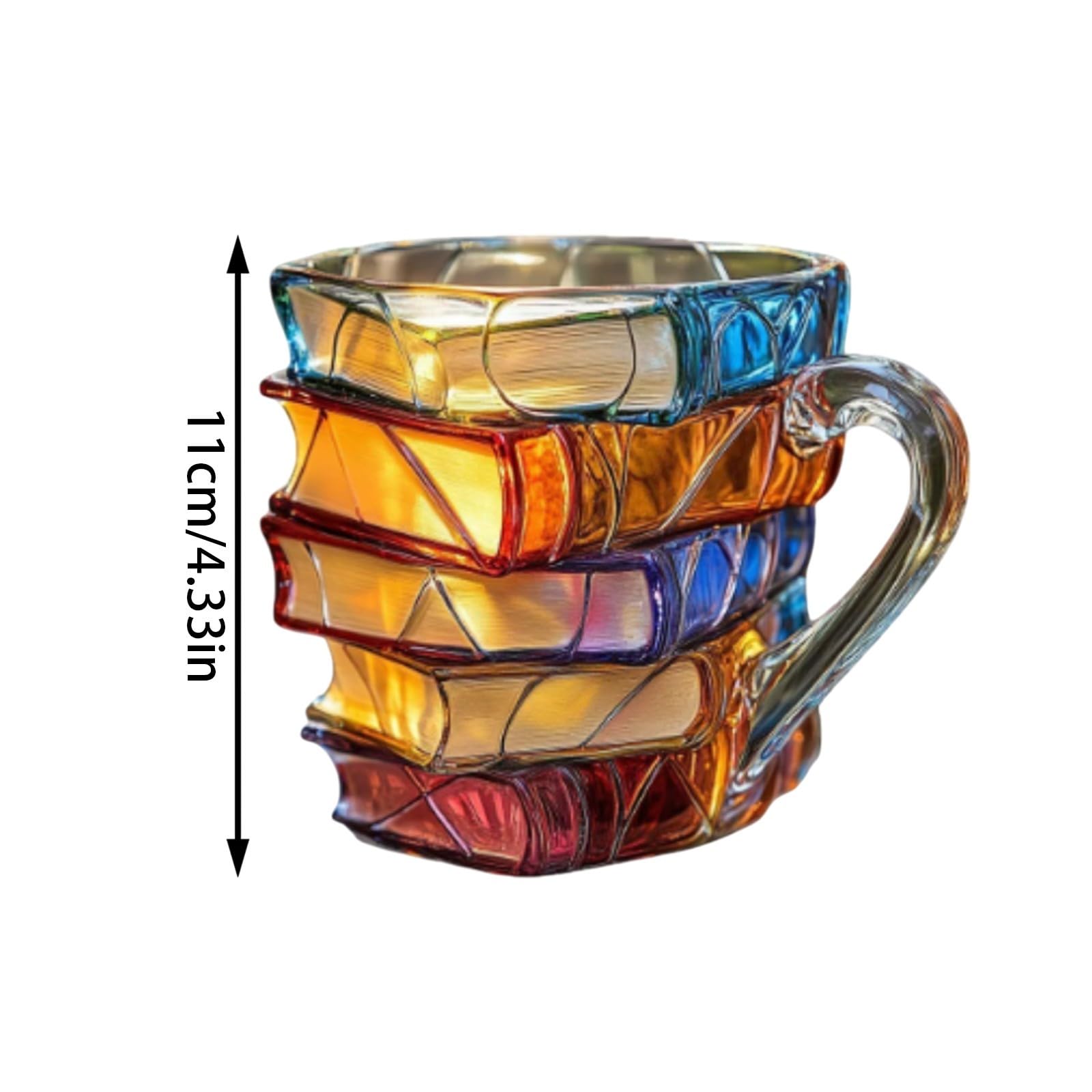 Gemalte Buchtasse, handgefertigt, farbiges Glas, Buch-Kaffeetasse, Neuheit, einzigartige, bunte Acrylbücher, stapelförmige Kaffeetasse, Geschenke für Bücher, Liebhaber, Leser, Bibliothekare Küche, Haushalt & Wohnen